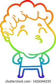 rainbow gradient line drawing of a cartoon man pouting