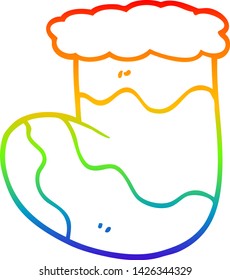 rainbow gradient line drawing of a cartoon christmas stocking