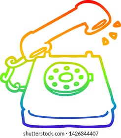 rainbow gradient line drawing of a cartoon ringing telephone