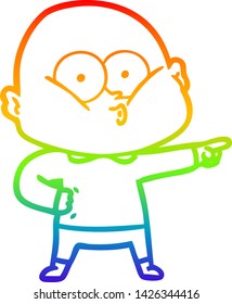 rainbow gradient line drawing of a cartoon bald man staring