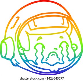 rainbow gradient line drawing of a cartoon astronaut face crying