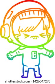 dibujo de una mujer astronauta de dibujos animados con gradiente de color arcoiris