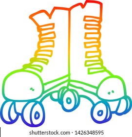 rainbow gradient line drawing of a cartoon roller boots