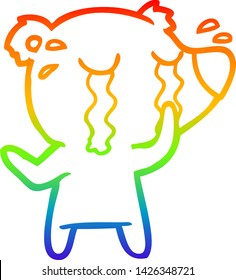 rainbow gradient line drawing of a cartoon crying polar bear