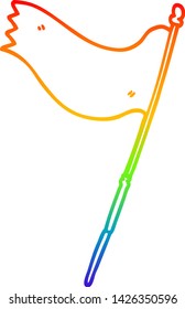 rainbow gradient line drawing of a cartoon blue flag