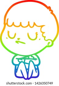 rainbow gradient line drawing of a cartoon grumpy boy
