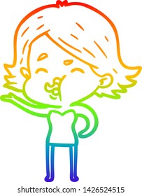 rainbow gradient line drawing of a cartoon girl pulling face