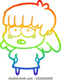dibujo de una mujer cansada con dibujos de gradiente de arco iris