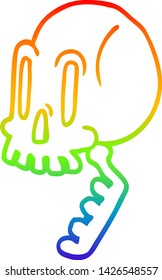rainbow gradient line drawing of a cartoon green skull