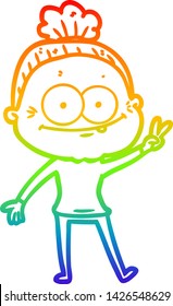 rainbow gradient line drawing of a cartoon happy old woman