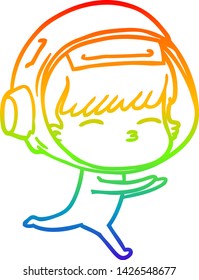 rainbow gradient line drawing of a cartoon curious astronaut