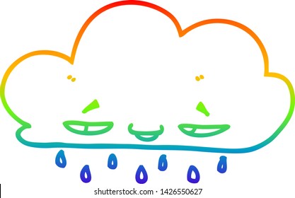 rainbow gradient line drawing of a cartoon rain cloud