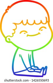 dibujo de una línea de gradiente de arco iris de un niño feliz con dibujos animados