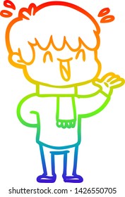 desenho de linha de gradiente do arco-íris de um menino risonho de desenho animado