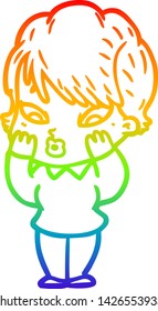 rainbow gradient line drawing of a cartoon woman