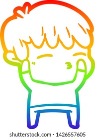 dibujo de una línea de gradiente de arcoiris de un niño curioso de dibujos animados