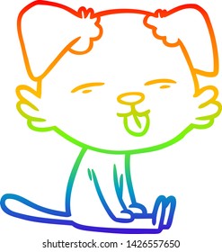 rainbow gradient line drawing of a cartoon dog sticking out tongue