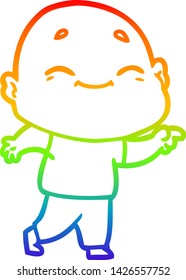 rainbow gradient line drawing of a cartoon happy bald man