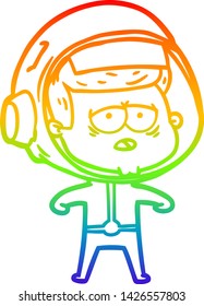 dibujo de una línea de gradiente arcoiris de un astronauta cansado de la caricatura