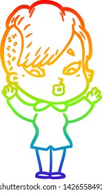 rainbow gradient line drawing of a cartoon surprised girl