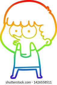 dibujo de una línea de gradiente de arcoiris de un niño curioso de dibujos animados