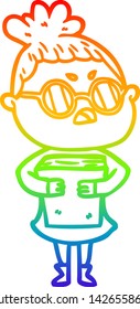 rainbow gradient line drawing of a cartoon annoyed woman