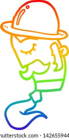 dibujo de una línea de gradiente de arco iris de un hombre de dibujos animados con sombrero