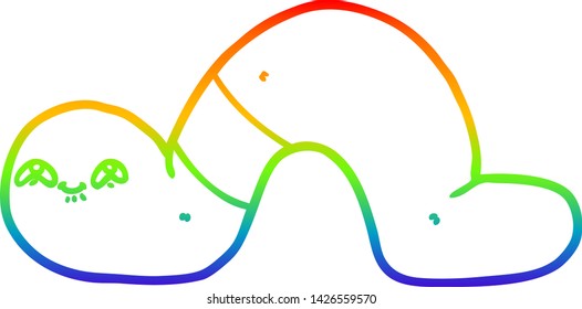 dibujo de línea de gradiente de arco iris de un gusano de dibujos animados