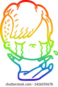 rainbow gradient line drawing of a cartoon crying girl