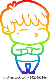 dibujo de una línea de gradiente de arcoiris de un niño curioso de dibujos animados