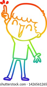 dibujo de una línea de gradiente de arco iris de un hombre de dibujos animados con gran idea