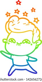 rainbow gradient line drawing of a cartoon excited man