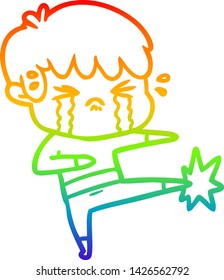 dibujo de una línea de gradiente de arco iris de un niño de caricatura que llora