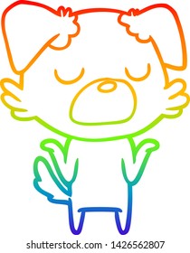 rainbow gradient line drawing of a cartoon dog shrugging shoulders