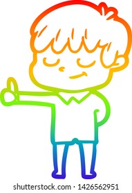 dibujo de una línea de gradiente de arco iris de un niño feliz con dibujos animados
