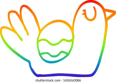 rainbow gradient line drawing of a cartoon nesting bird