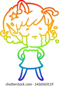 dibujo de una chica alienígena llorando con un degradado de arco iris