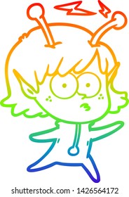 dibujo de una chica alienígena con gradiente de arco iris