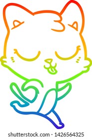 dibujo de una línea de gradiente de arco iris de un gato de dibujos animados corriendo