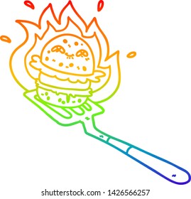 dibujo de línea de gradiente de arco iris de una hamburguesa de dibujos animados