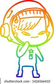 rainbow gradient line drawing of a cartoon astronaut woman