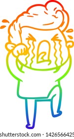 rainbow gradient line drawing of a cartoon crying man