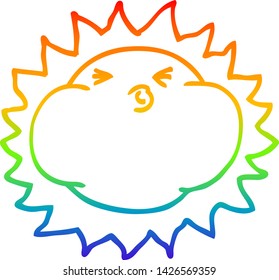 rainbow gradient line drawing of a cartoon shining sun