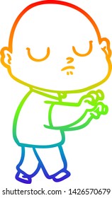 rainbow gradient line drawing of a cartoon bald man