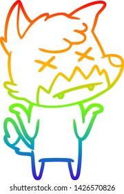 rainbow gradient line drawing of a cartoon dead fox