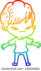 rainbow gradient line drawing of a cartoon happy woman