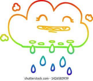 dibujo de la línea de gradiente de arco iris de una nube de lluvia de dibujos animados