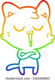 Regenbogen-Farbverlauf-Zeichnung einer Cartoon-Katze singen