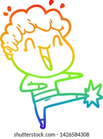 dibujo de una línea de gradiente de arco iris de un hombre feliz con dibujos animados