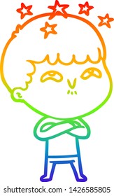 rainbow gradient line drawing of a cartoon amazed boy